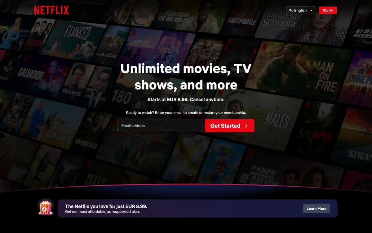Netflix Spain 网站预览