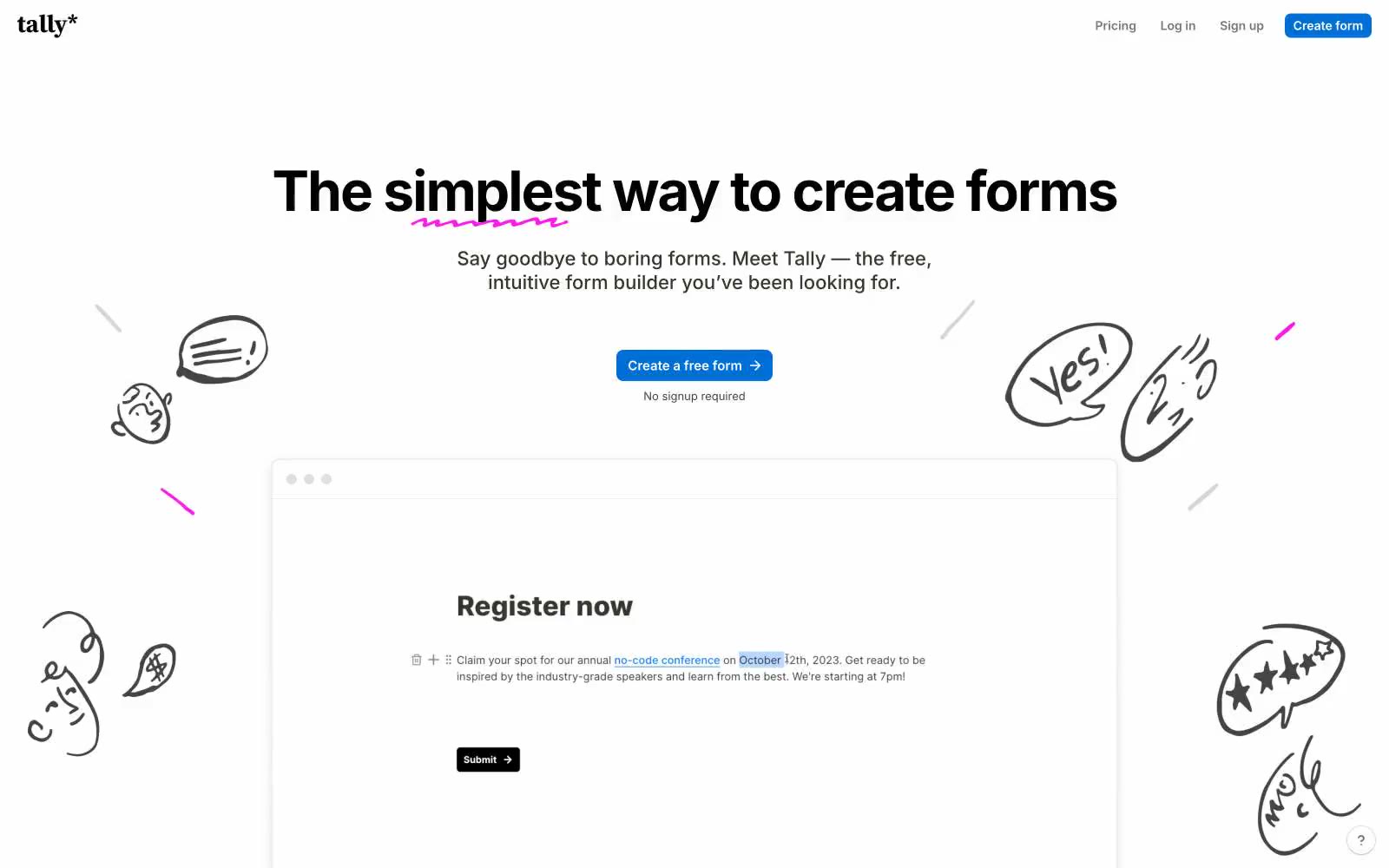 Tally Forms 网站预览