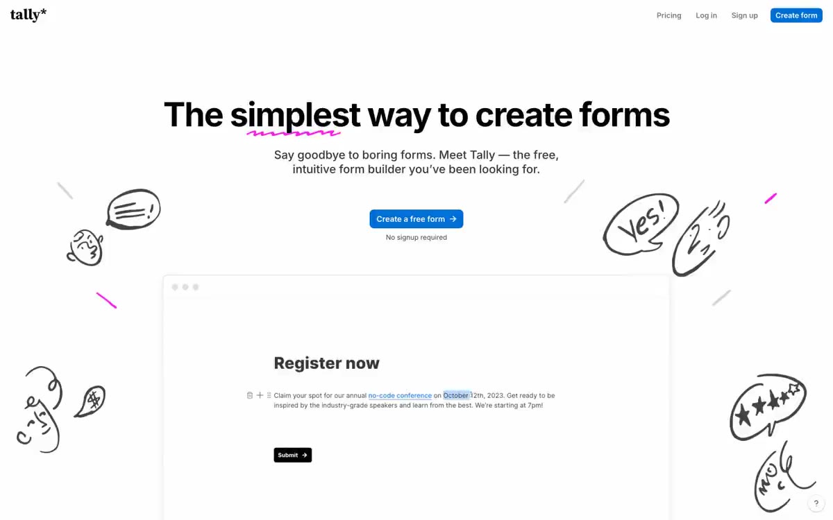 Tally Forms 网站预览