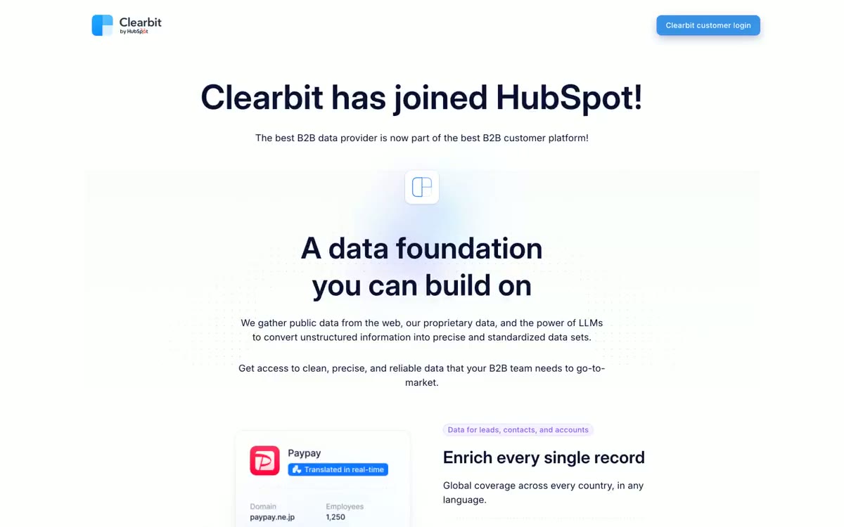 Clearbit 网站预览