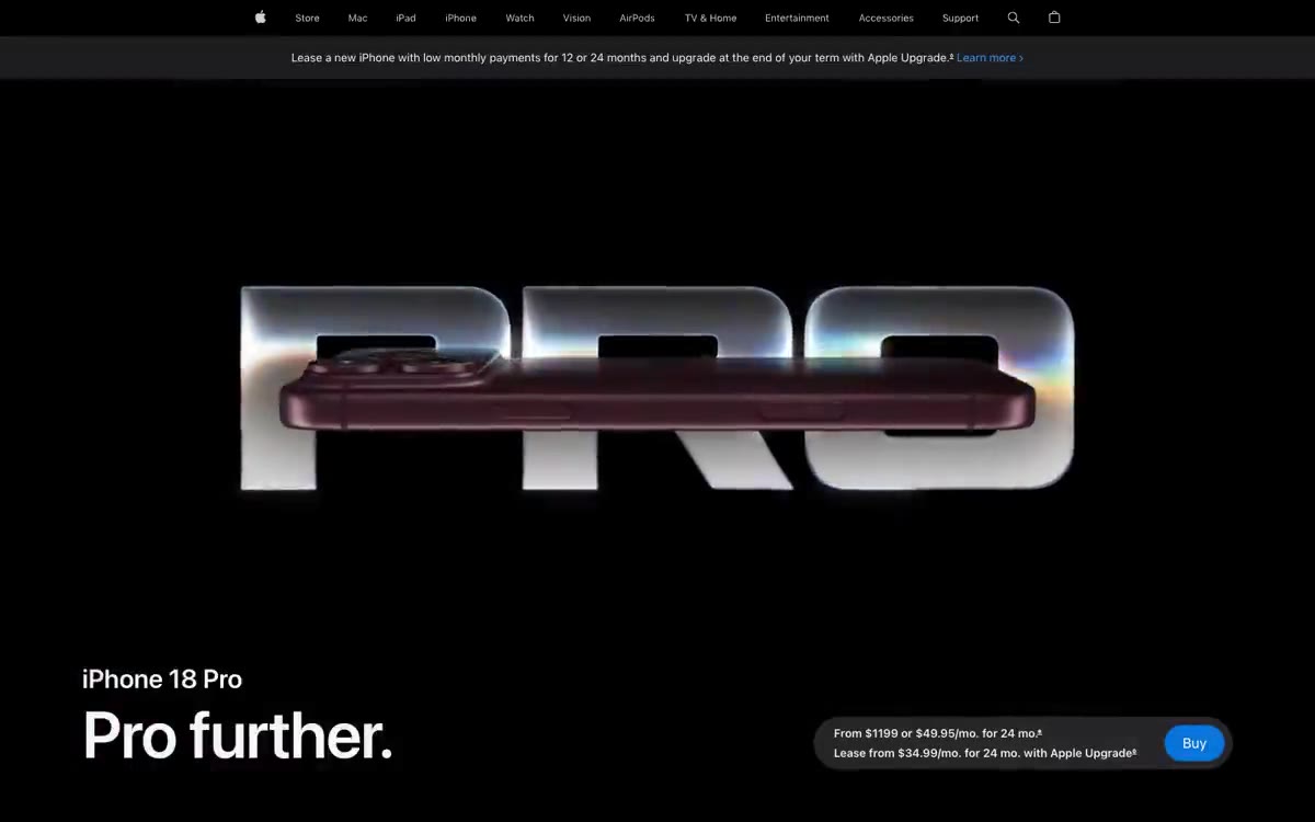 Apple iPhone 18 Pro 网站预览