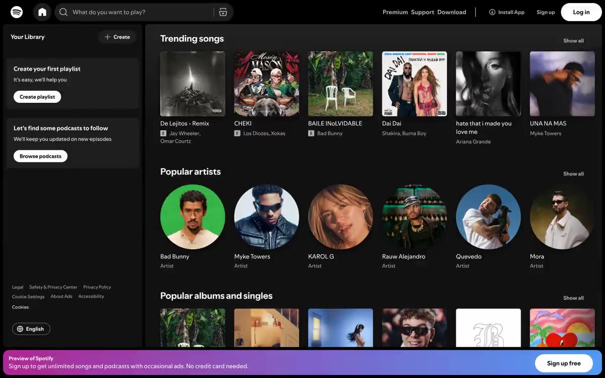 Spotify 网站预览